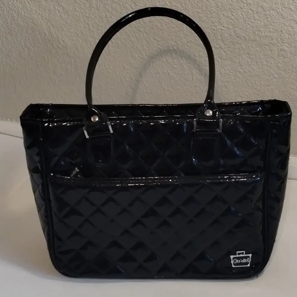 Caboodle Black PU Quilted Patent Puffer Makeup Storage Vacation Bag Satchel